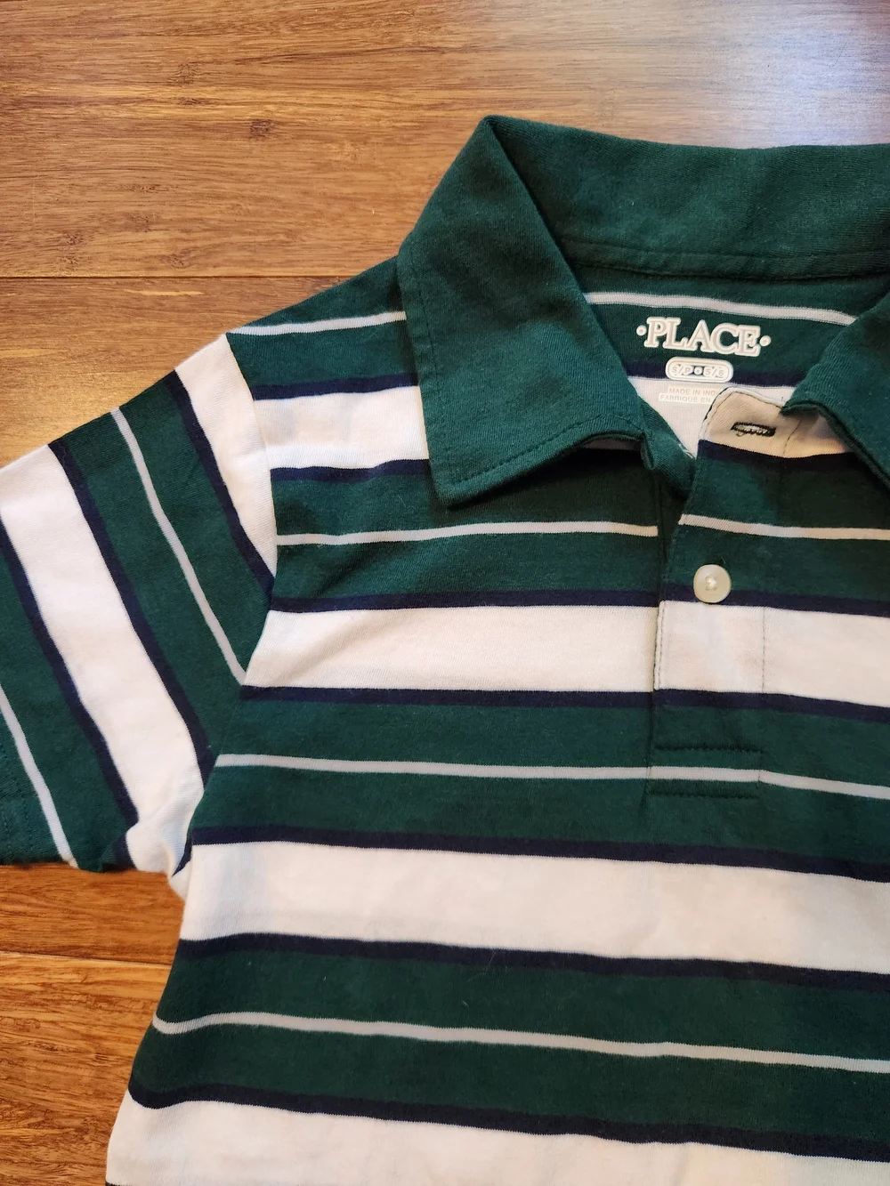 The Children's Place Boys Green & White Striped Polo Shirt Kids, Size Small 5/6